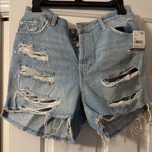 Free People Distressed Light Blue Denim Shorts